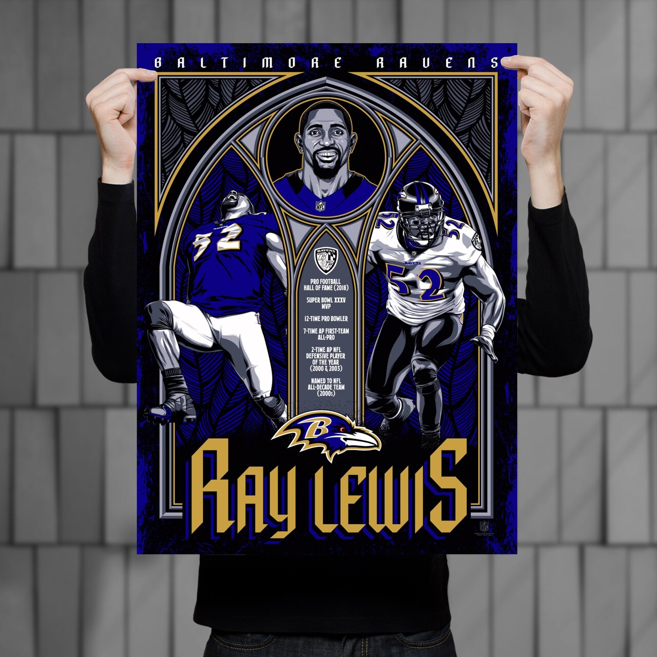 Phenom Gallery Baltimore Ravens Ray Lewis 18" x 24" Serigraph